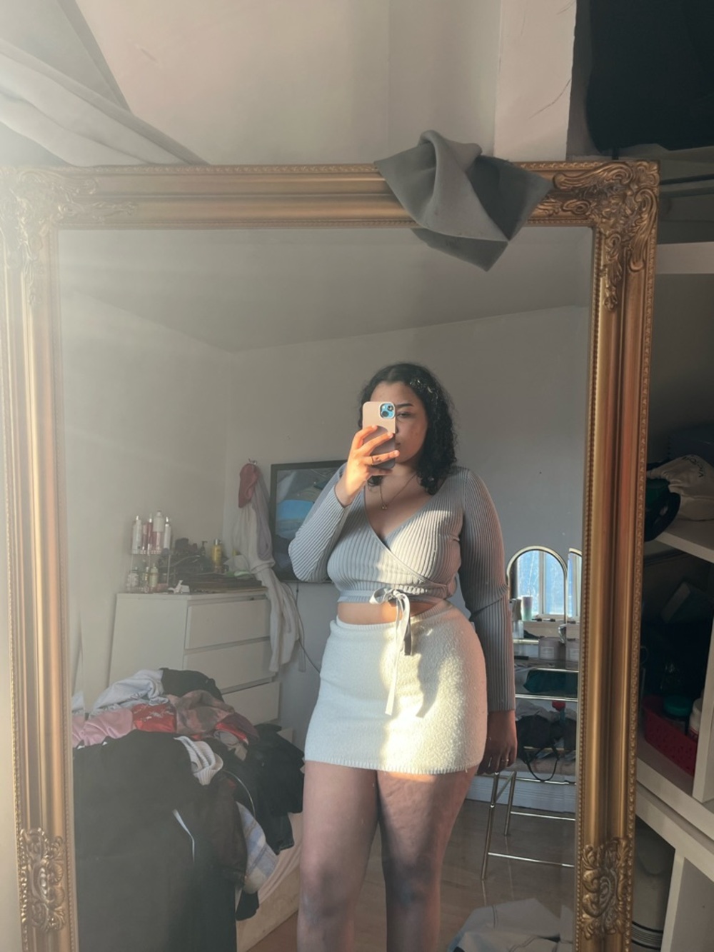 H&M Light Gray Ribbed Wrap Crop Top - Picture 1 of 3